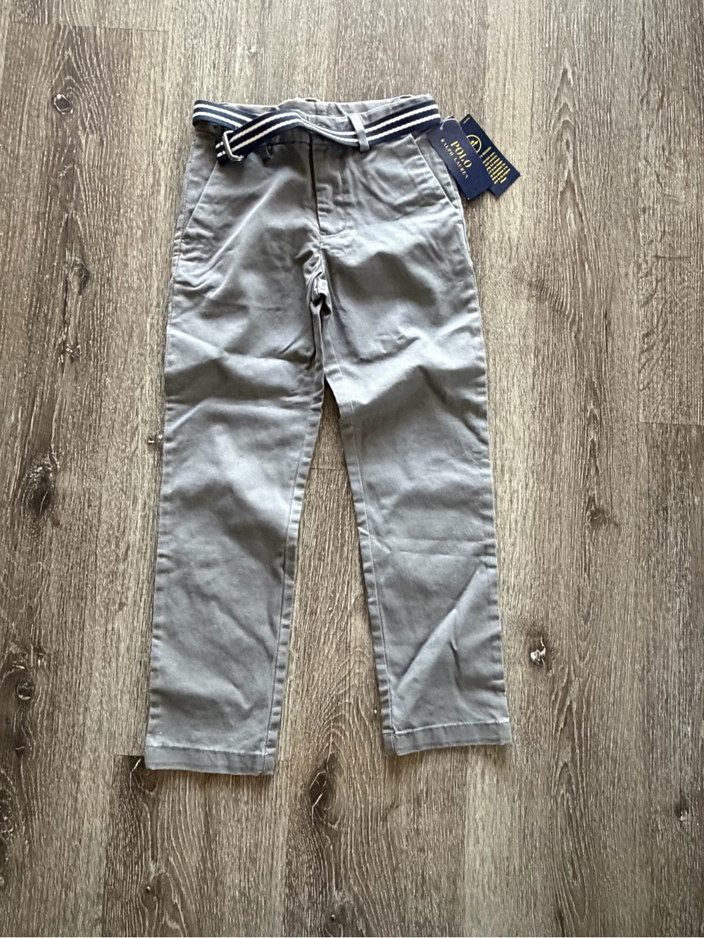 Polo by Ralph Lauren Gray Boys Chino Pants with Striped Belt